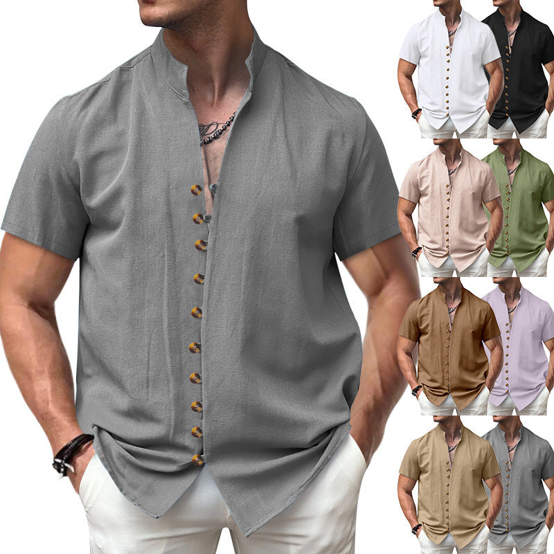 Perry – Chemise en Lin à Manches Courtes avec Col Montant