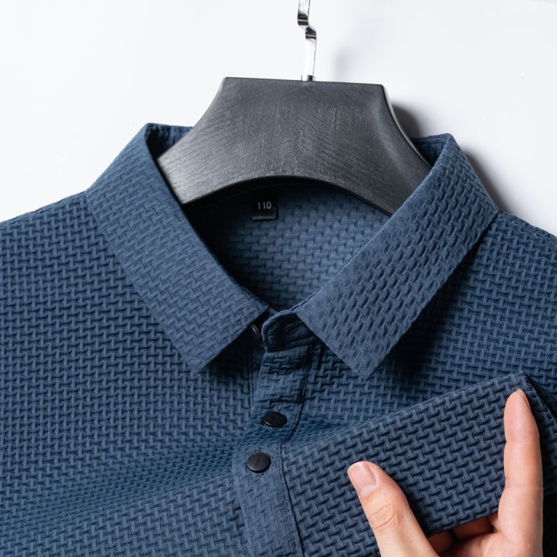 Rhys – Polo Jacquard à Manches Courtes en Soie de Glace