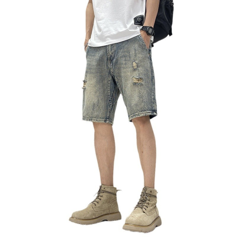 Jerry – Short en Jean à Cinq Poches avec Trous Détendus