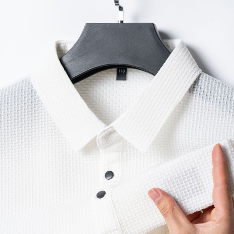 Rhys – Polo Jacquard à Manches Courtes en Soie de Glace