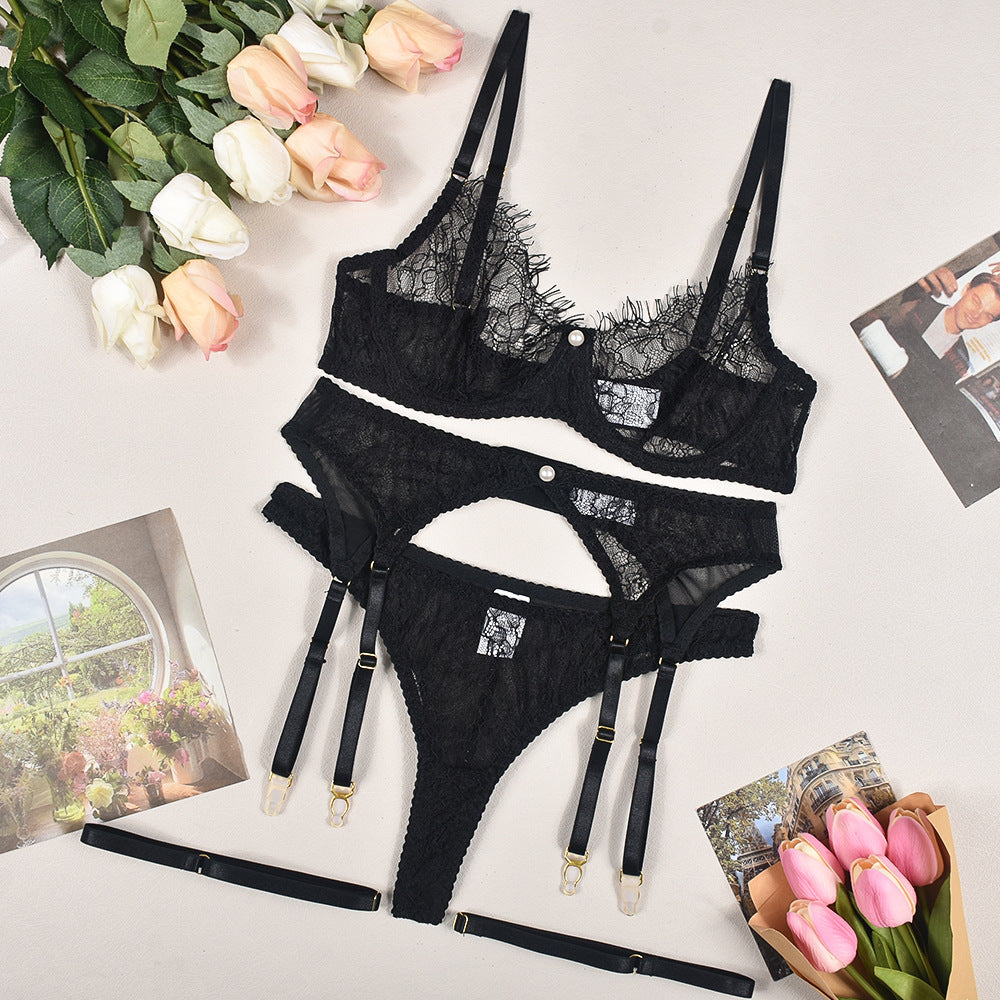 Hannah – Ensemble de lingerie sexy en dentelle transparente avec perles