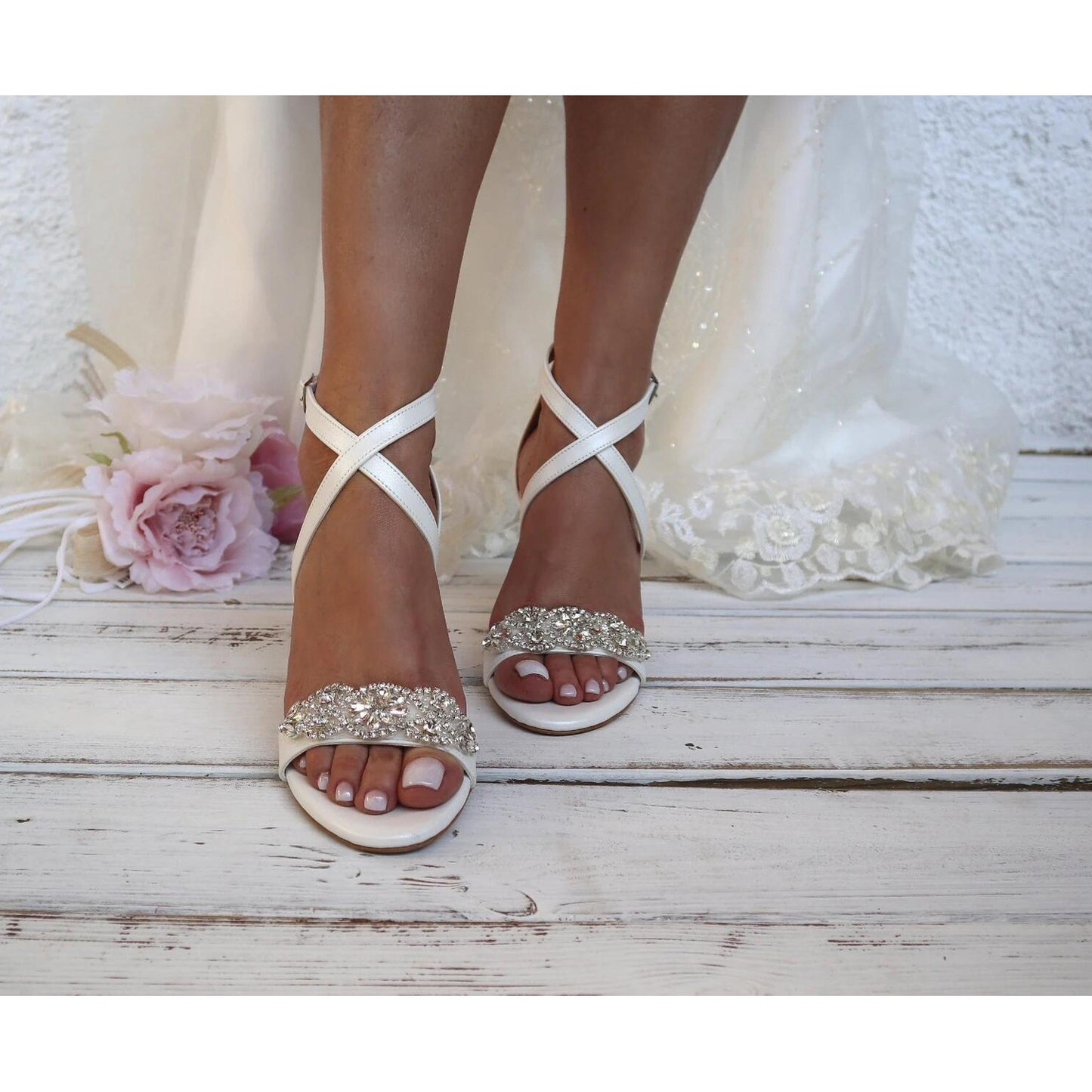 Marie – Chaussures à Talon Haut Épais Classique Blanc