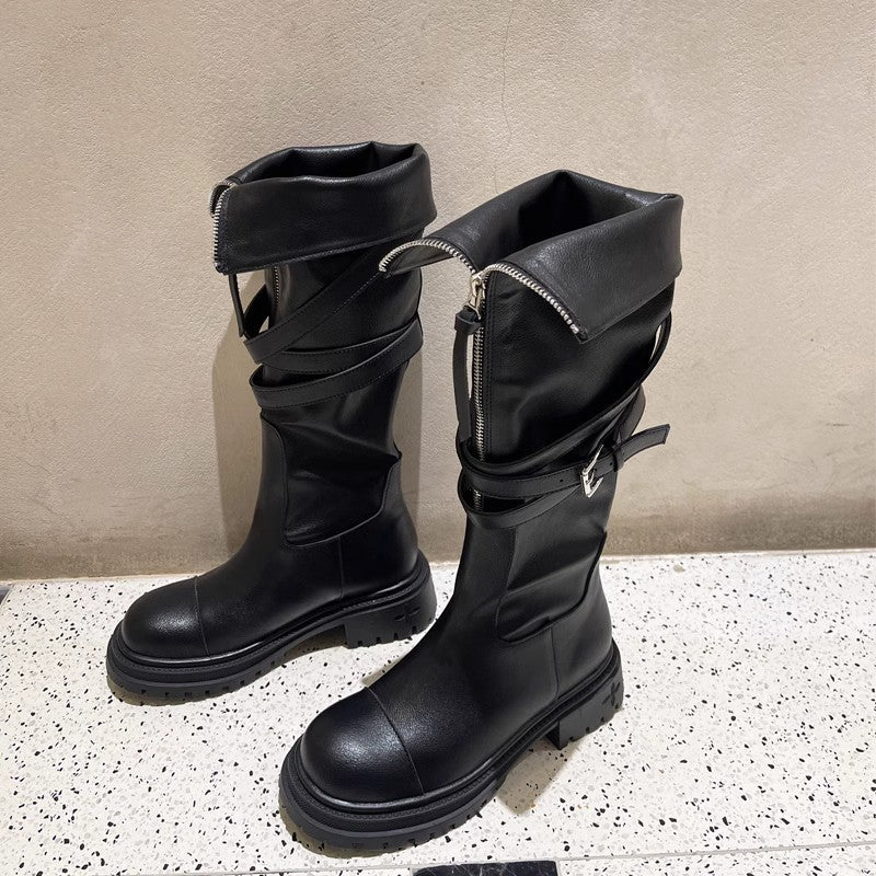 Leah – Bottes à Plateforme avec Boucle et Ceinture