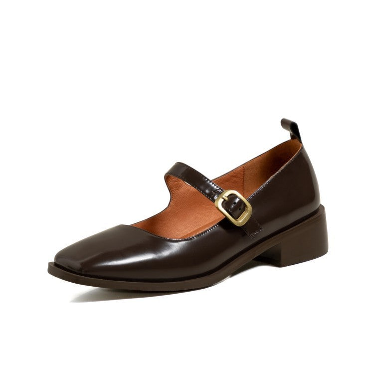 Kate – Chaussures Plates Bout Carré avec Bouton
