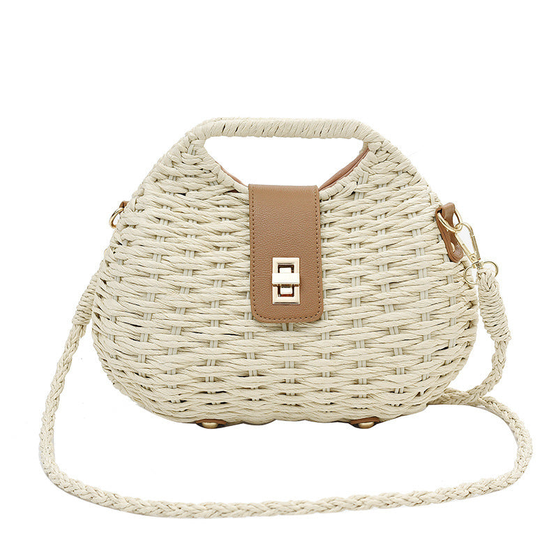 Helen – Sac à Épaule Artistique en Paille Tressée d'Été