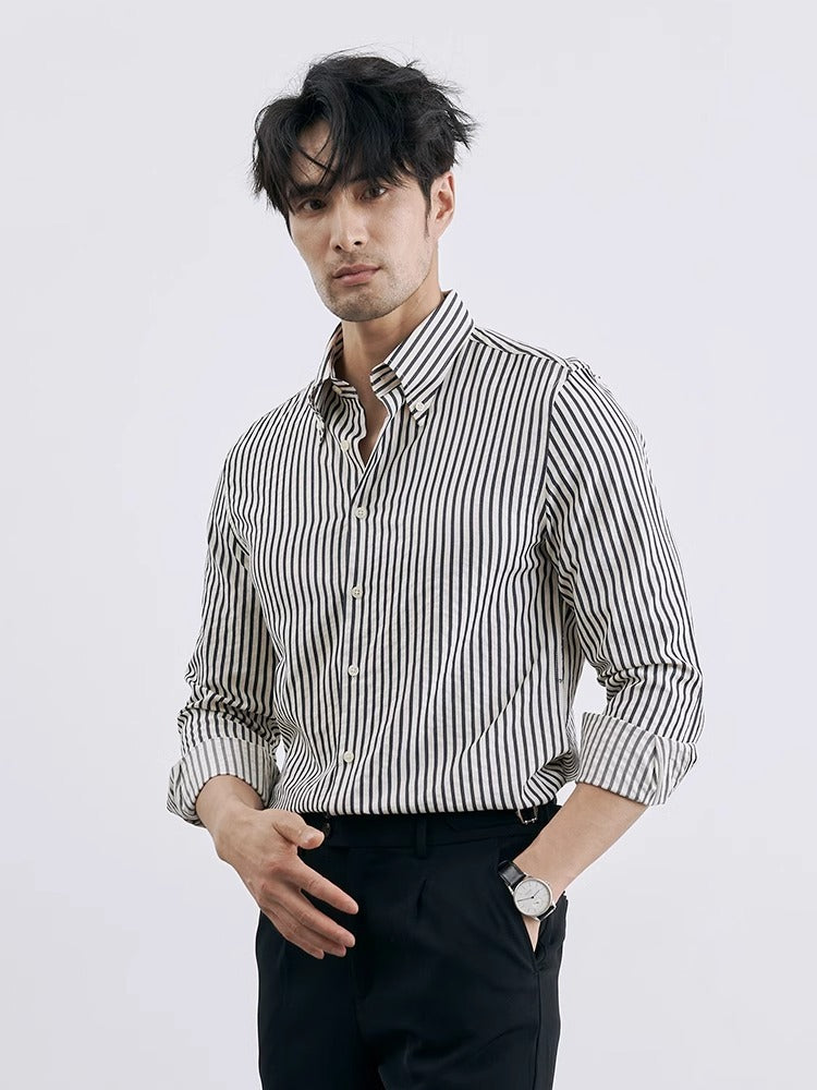Gavin – Chemise tendance à rayures verticales en cuir vegan