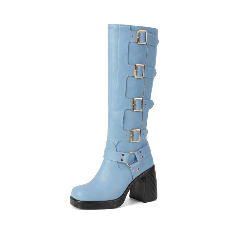 Jean – Bottes Martin à Talons Épais à Boucle et Plateforme