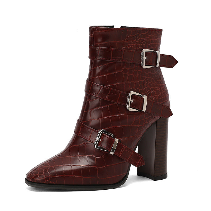 Lauren – Bottines à Boucle et Talons Épais