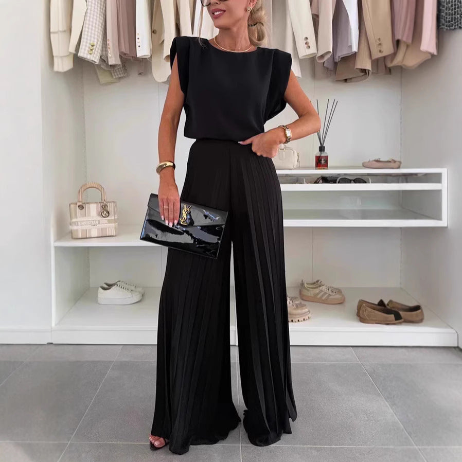 Carol – Ensemble Décontracté Sans Manches et Pantalon Large Plissé