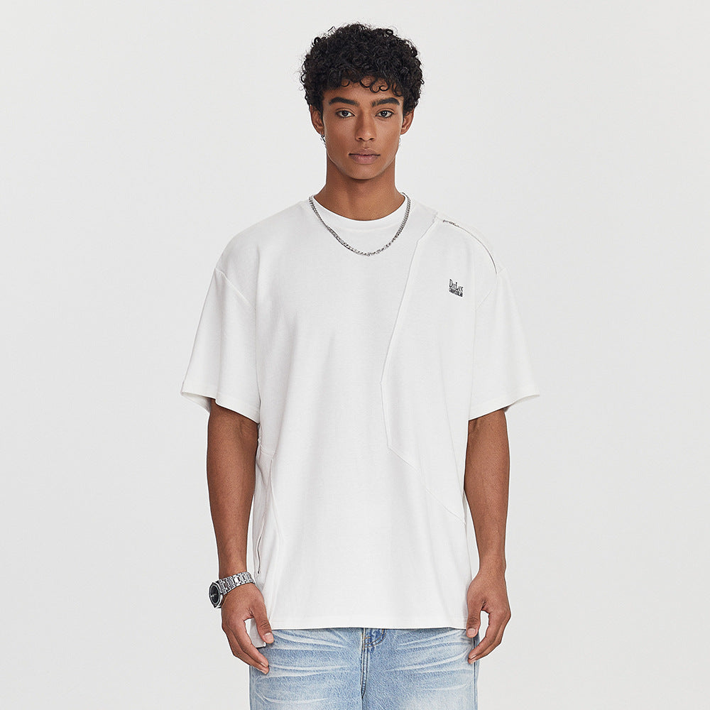 Howard – T-shirt à manches courtes avec couture irrégulière et fermeture éclair latérale