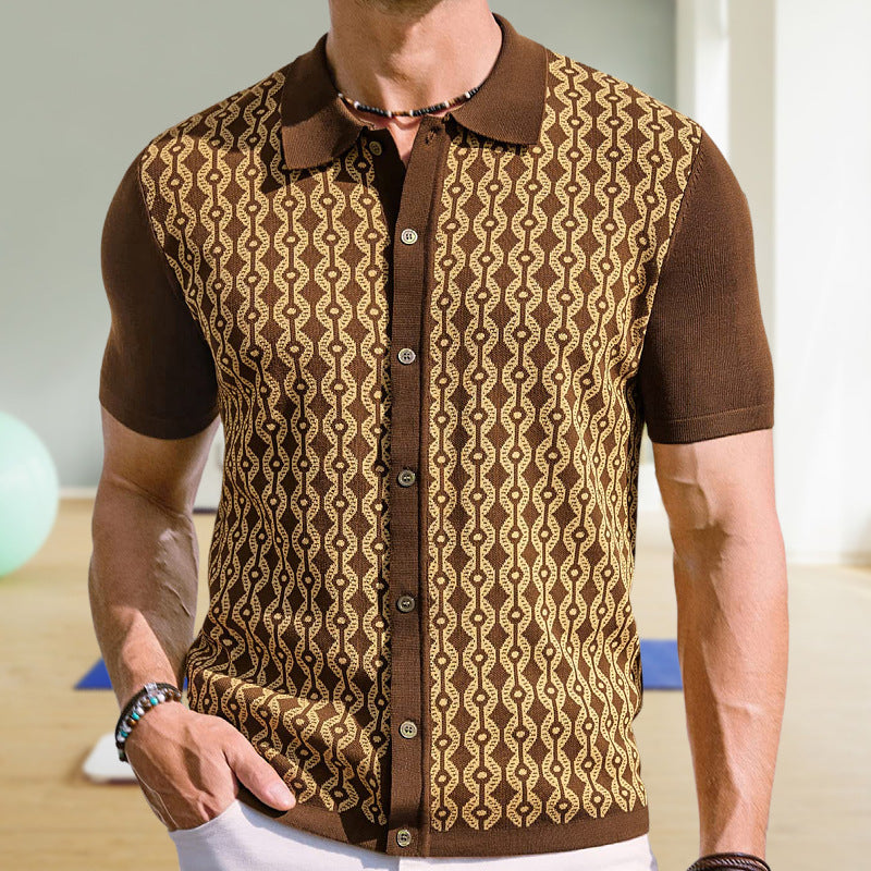 Ron – Cardigan en Tencel à Manches Courtes avec Jacquard pour Homme