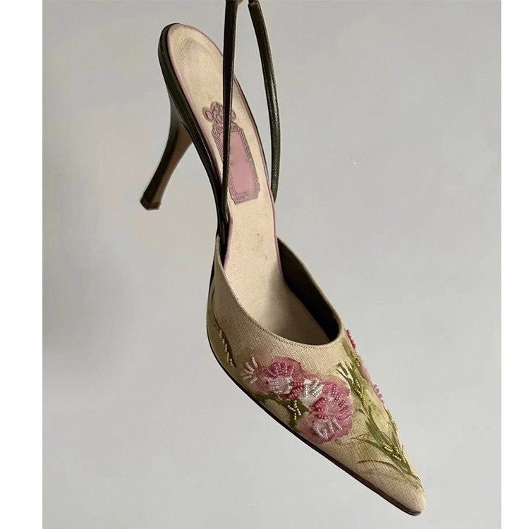 Danielle – Chaussures à Talons Aiguilles Vintage Brodées