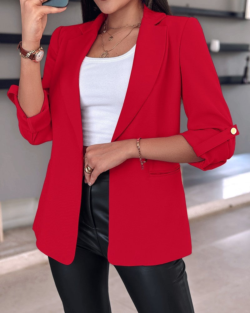 Leanne – Blazer Décontracté à Manches Roulées avec Poches