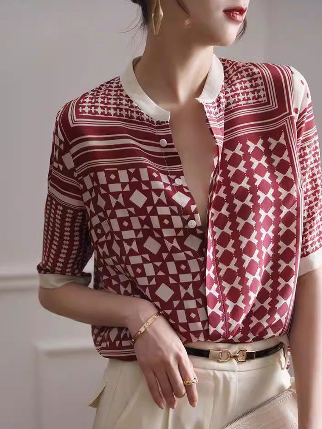 Jenny – Chemise Rétro à Carreaux et Rayures