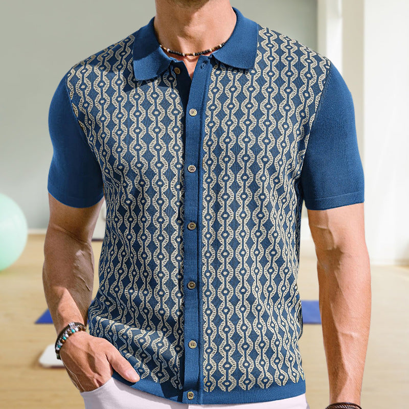 Ron – Cardigan en Tencel à Manches Courtes avec Jacquard pour Homme