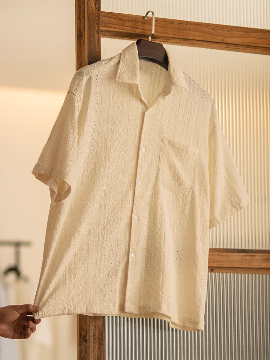 Gary – Chemise Vintage à Trous Jacquard pour Hommes