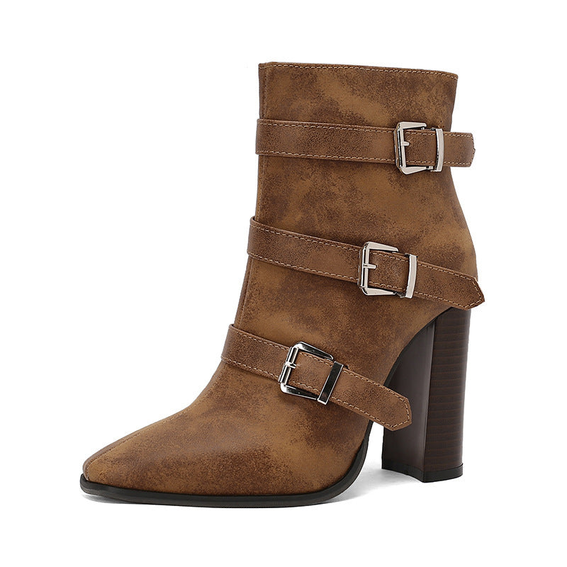 Lauren – Bottines à Boucle et Talons Épais