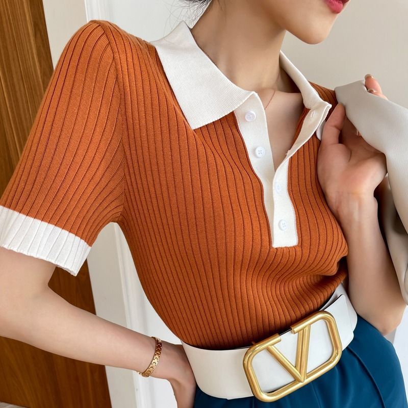 Sharon – Polo en Soie de Glace à Manches Courtes pour Femme