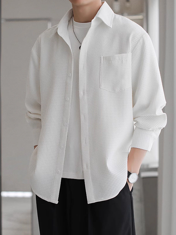 Jude – Chemise Décontractée à Col Polo en Tissu Gaufré