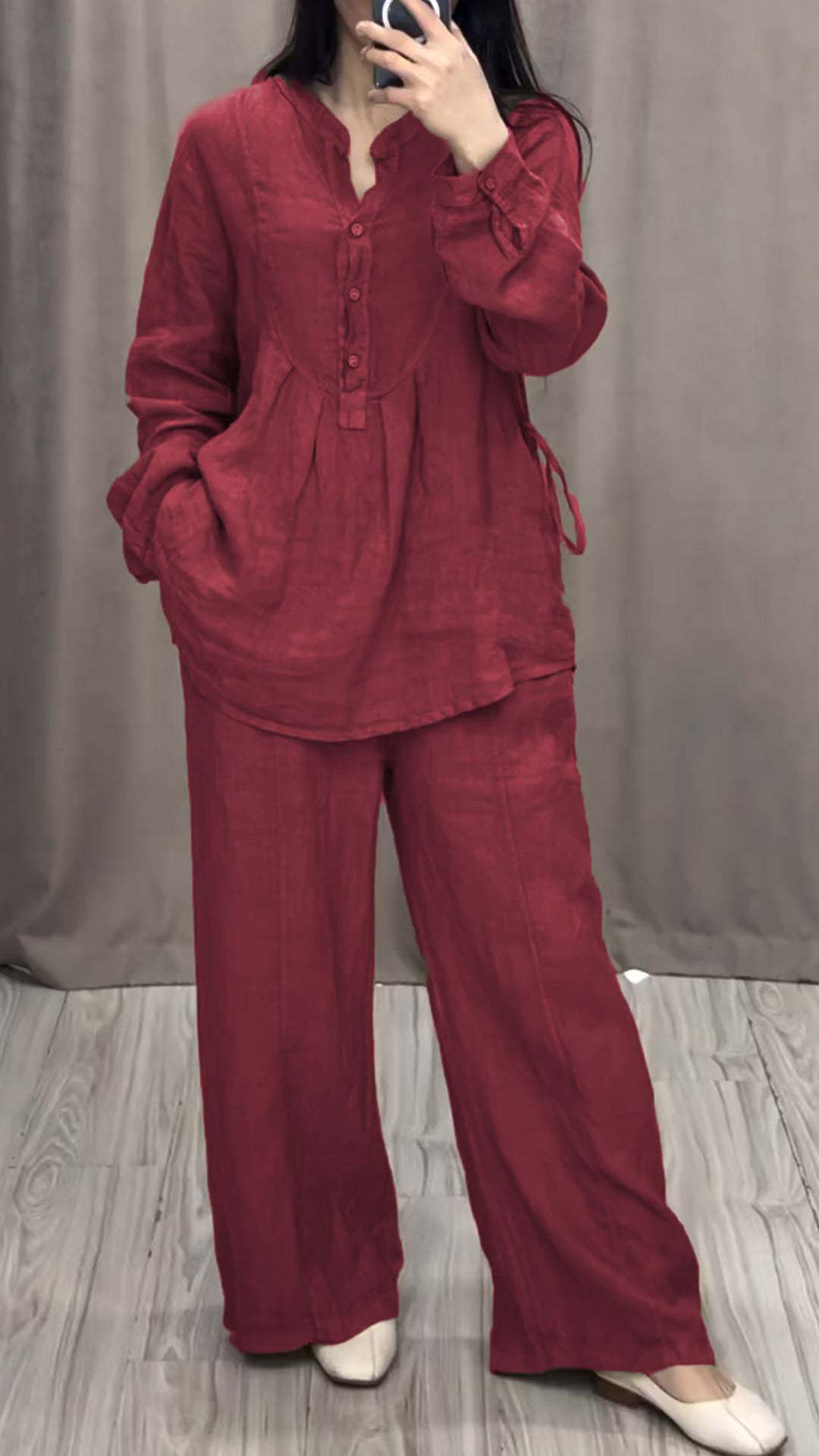 Michelle – Ensemble Casual en Coton et Lin avec Cardigan à Manches Longues