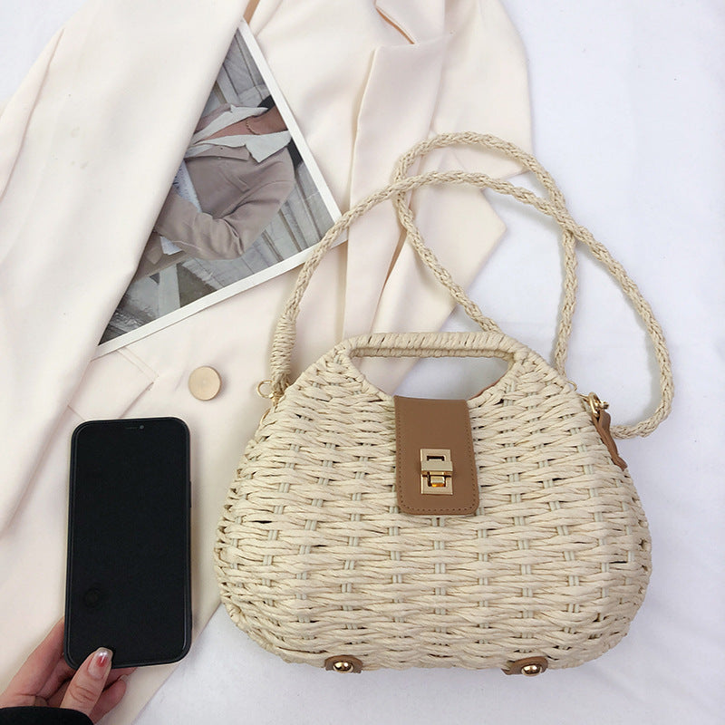 Helen – Sac à Épaule Artistique en Paille Tressée d'Été