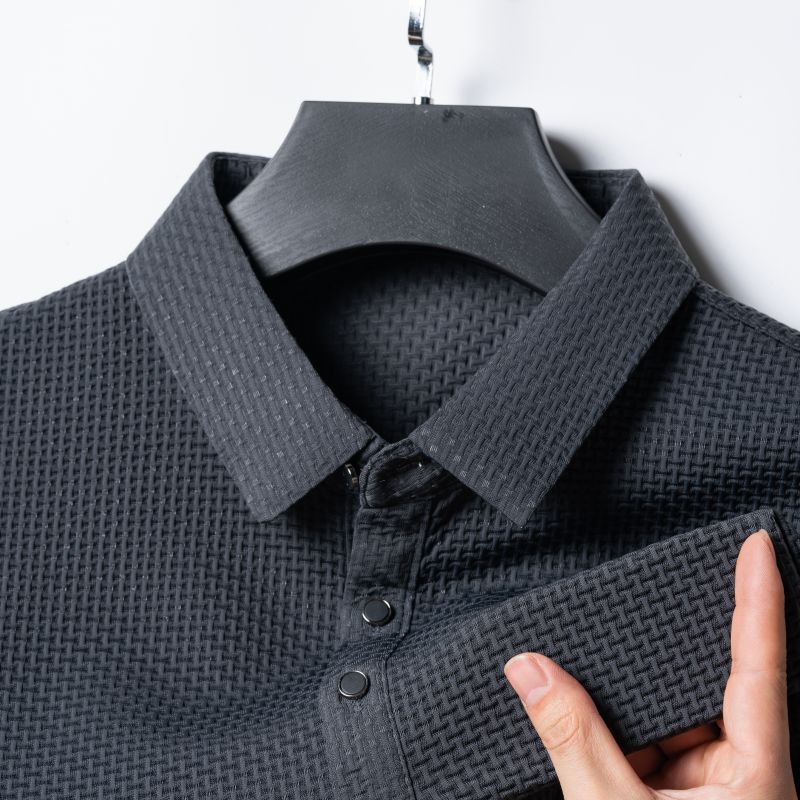 Rhys – Polo Jacquard à Manches Courtes en Soie de Glace