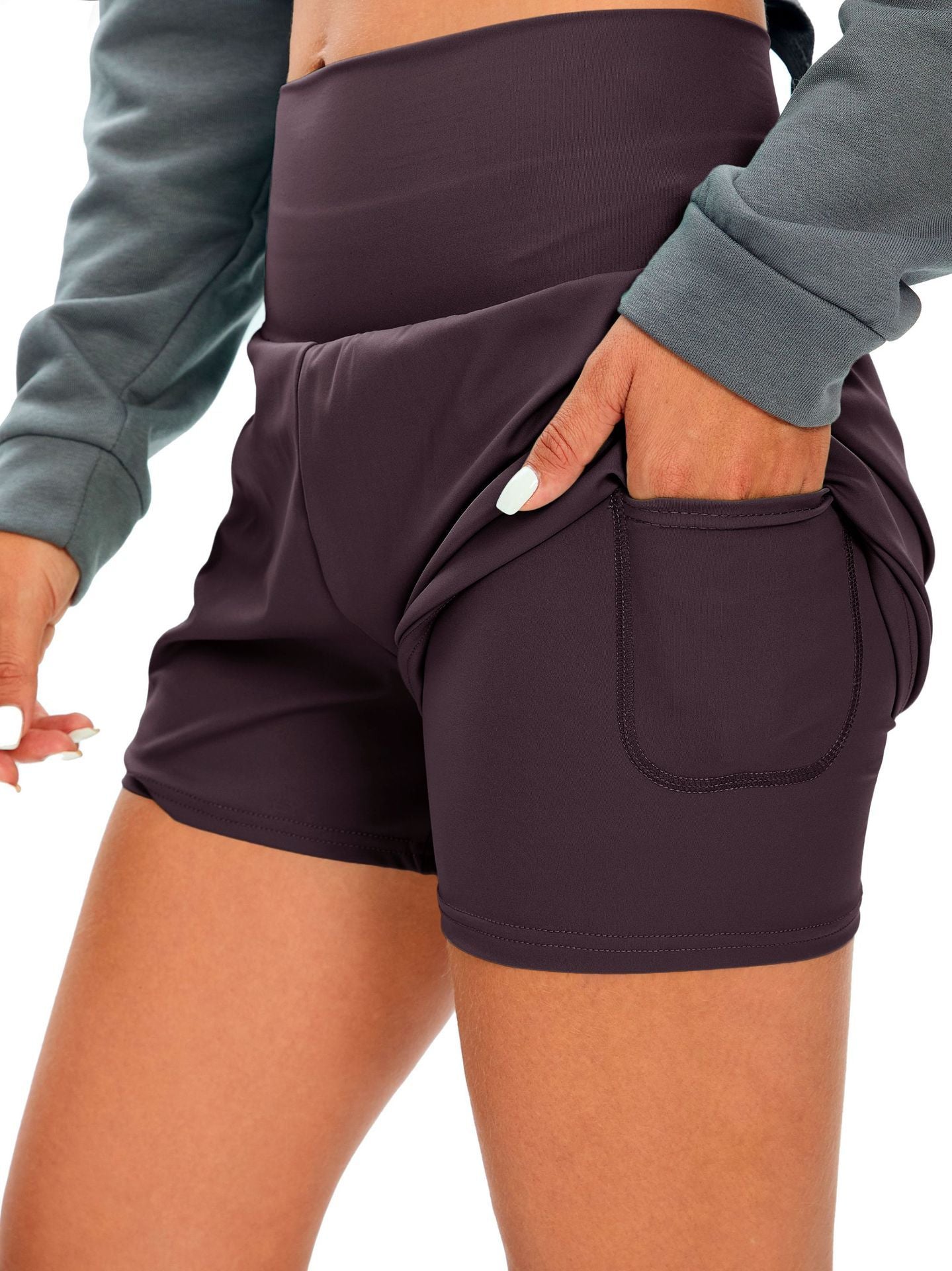 Judith – Short de Yoga Anti-exposition Taille Haute avec Poche