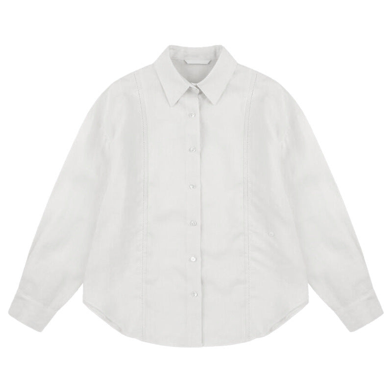 Lauren – Chemisier long brodé creux en lin