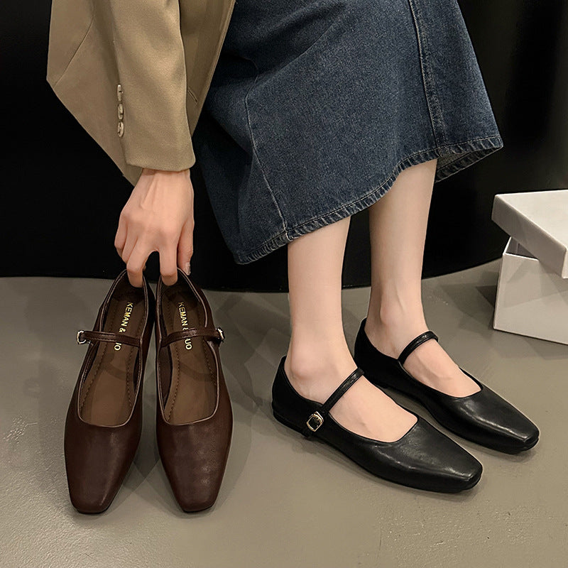 Ruth – Chaussures Mary Jane à Talon Plat Style Coréen en Cuir Végan