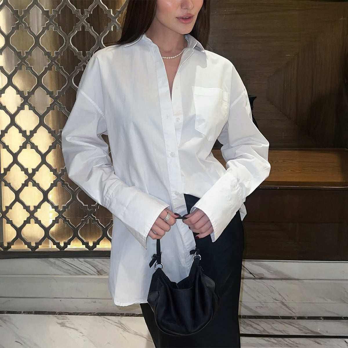 Christina – Haut Chemise Cardigan Commuter Blanc pour Femme