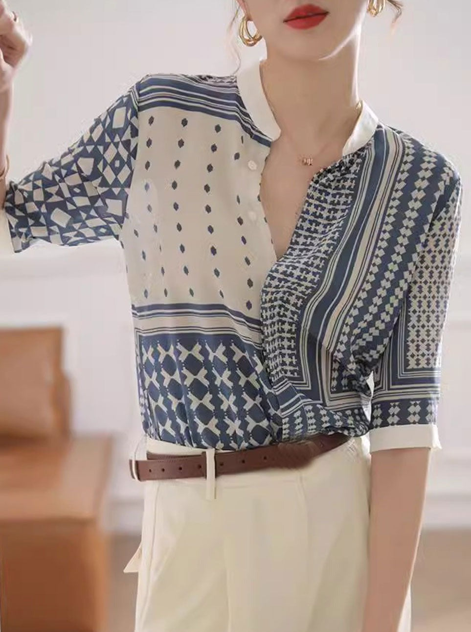 Jenny – Chemise Rétro à Carreaux et Rayures