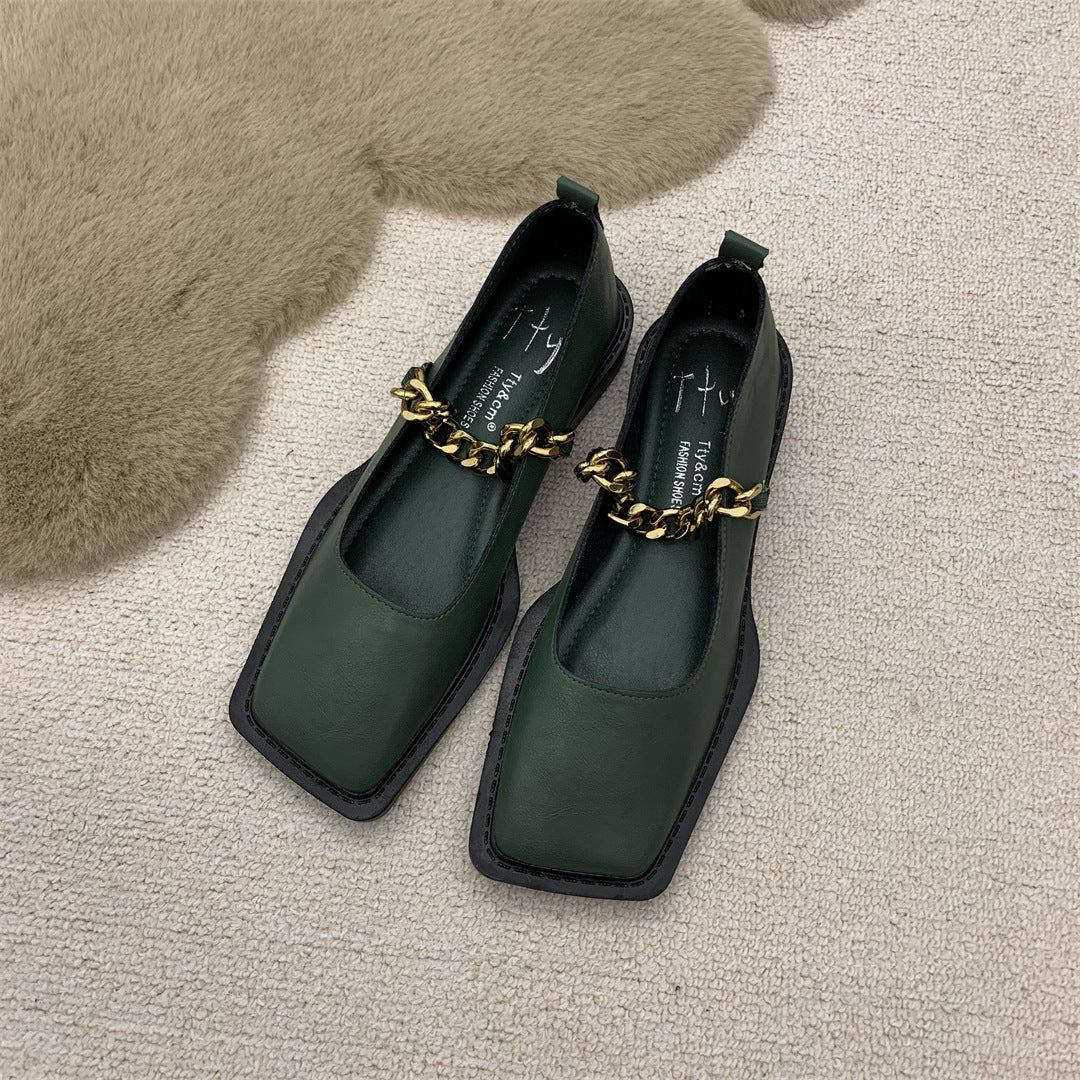 Ruby – Chaussures Rétro à Bout Carré avec Chaîne Métallique