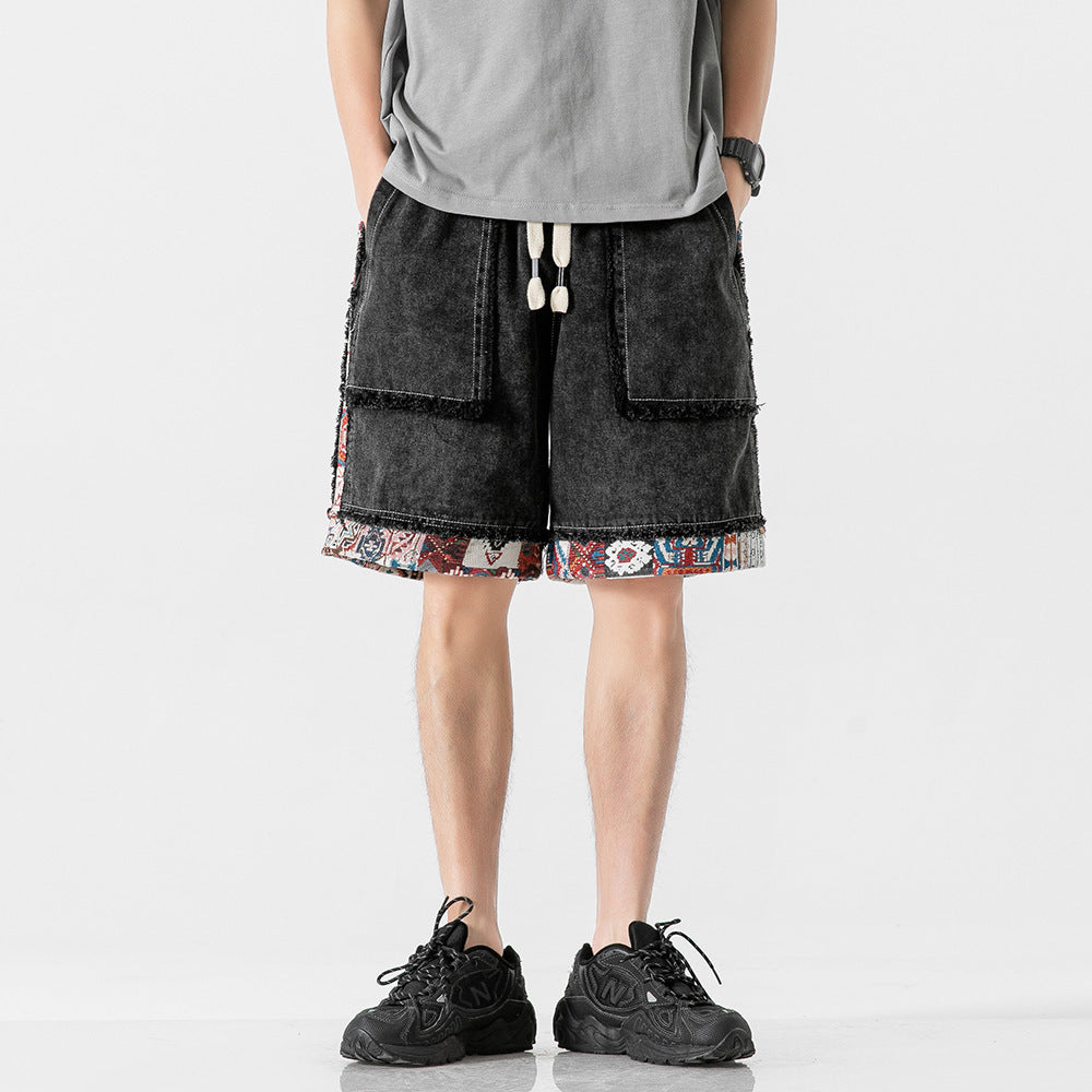 Ian – Shorts en Denim à Patchwork Contrasté