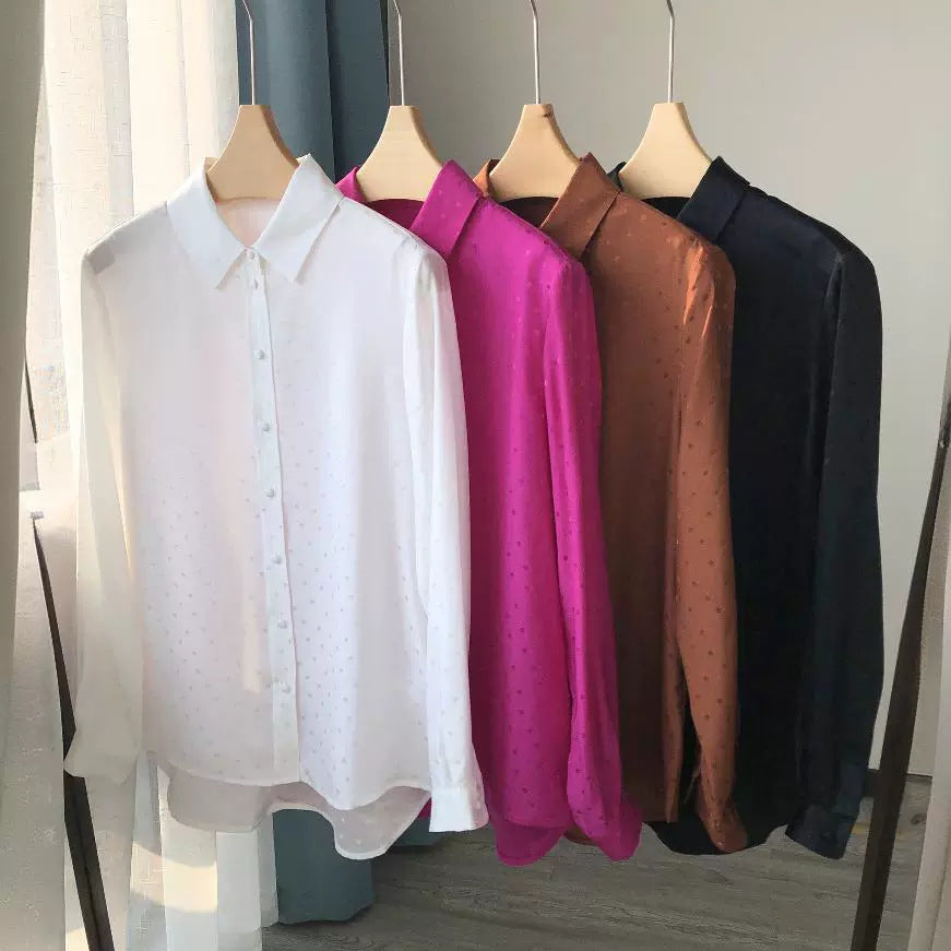 Samantha – Chemise en Satin Crêpe Soyeux à Manches Longues