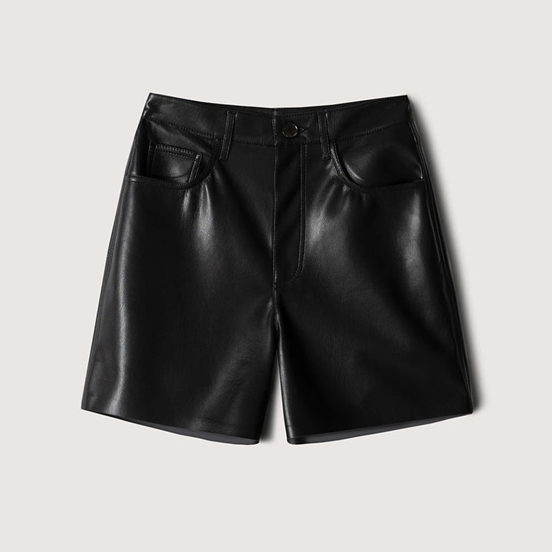 Imogen – Shorts Droits Taille Haute en Cuir Vegan