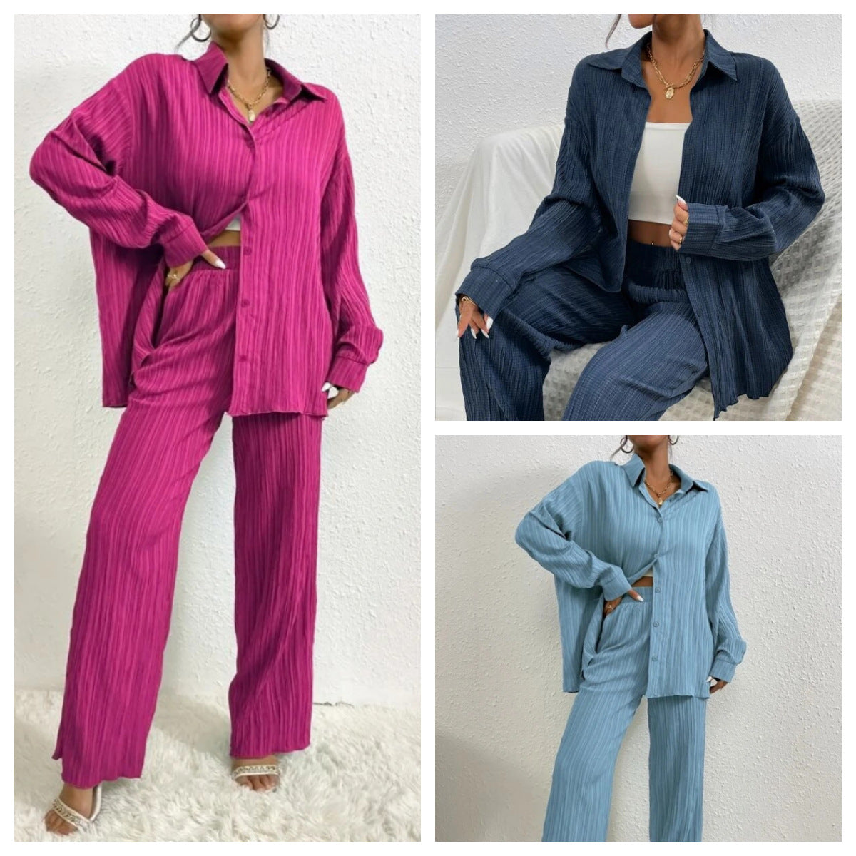 Jessica – Cardigan Loose à Col Chemise, Manches Longues