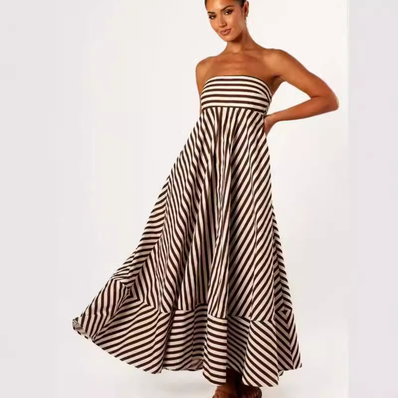 Sandra – Robe Longue Imprimée Dos Nu à Grande Jupe Taille Haute