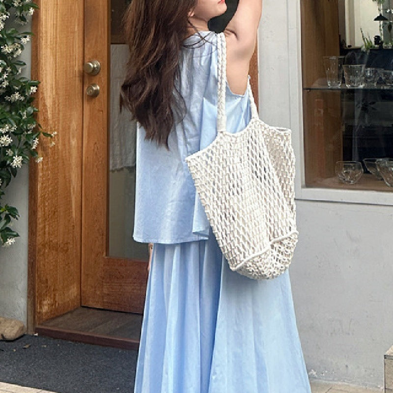 Barbara – Jupe Sans Manches à Nœud Bleu