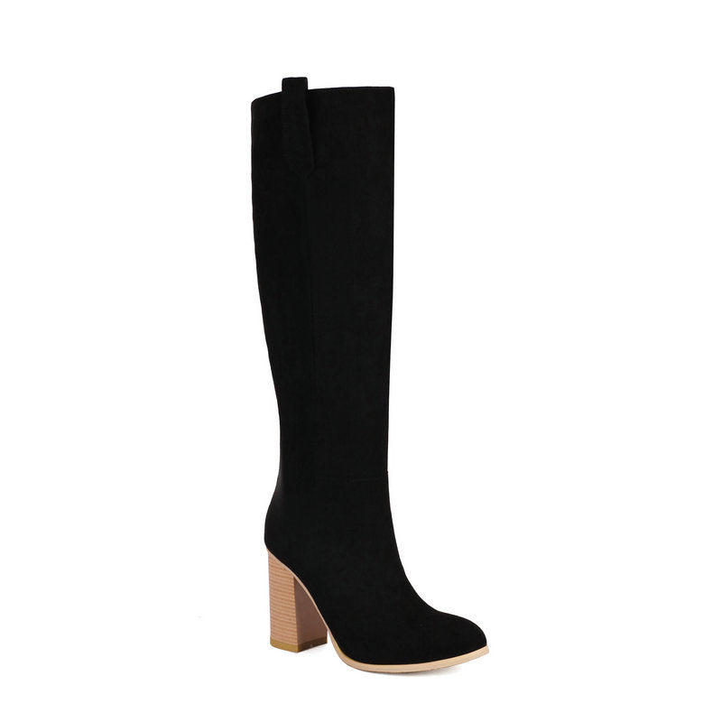 Ruth – Bottes Hautes en Suède Vegan à Talon Épais et Bout Rond
