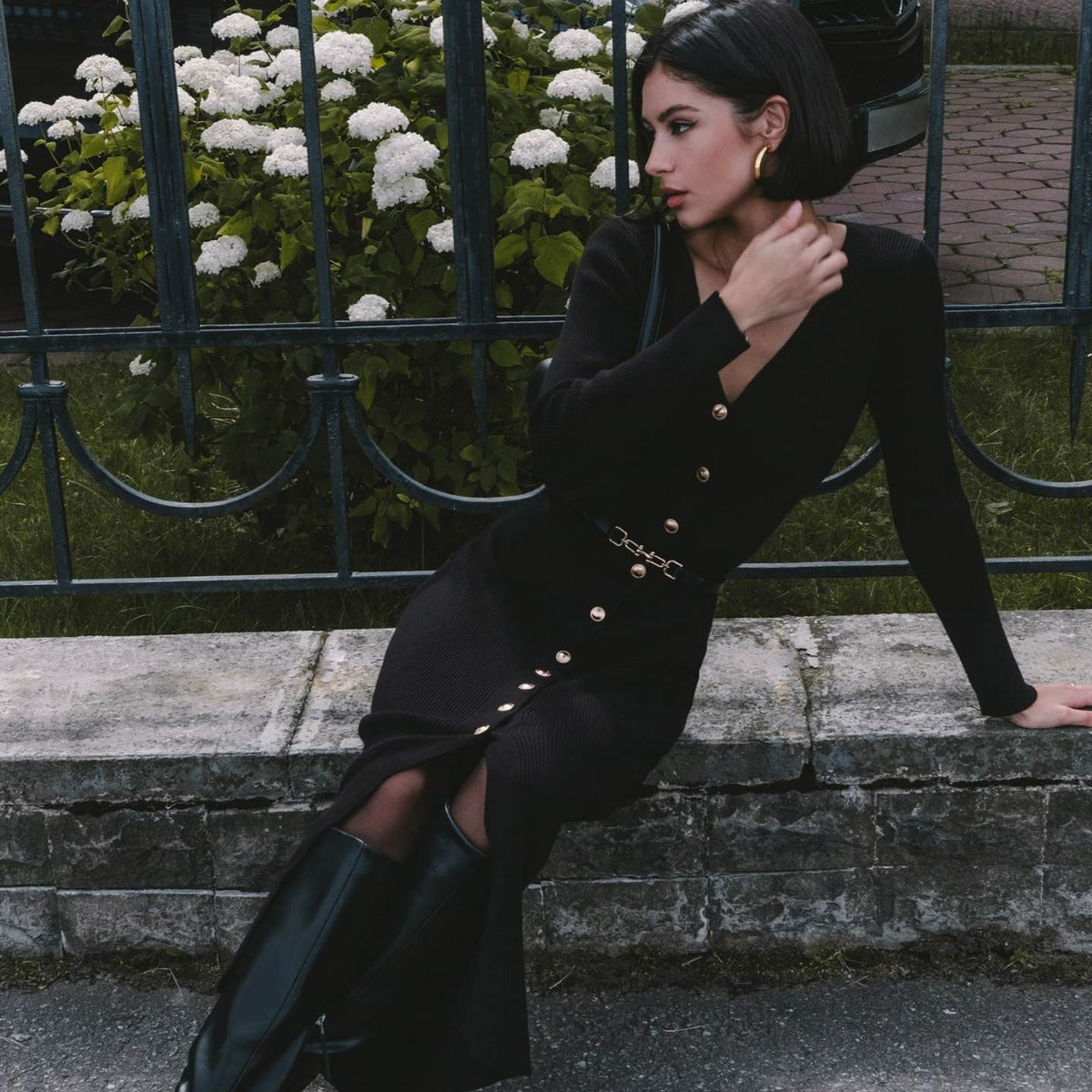 Anne – Robe Longue en Maille à Manches Longues