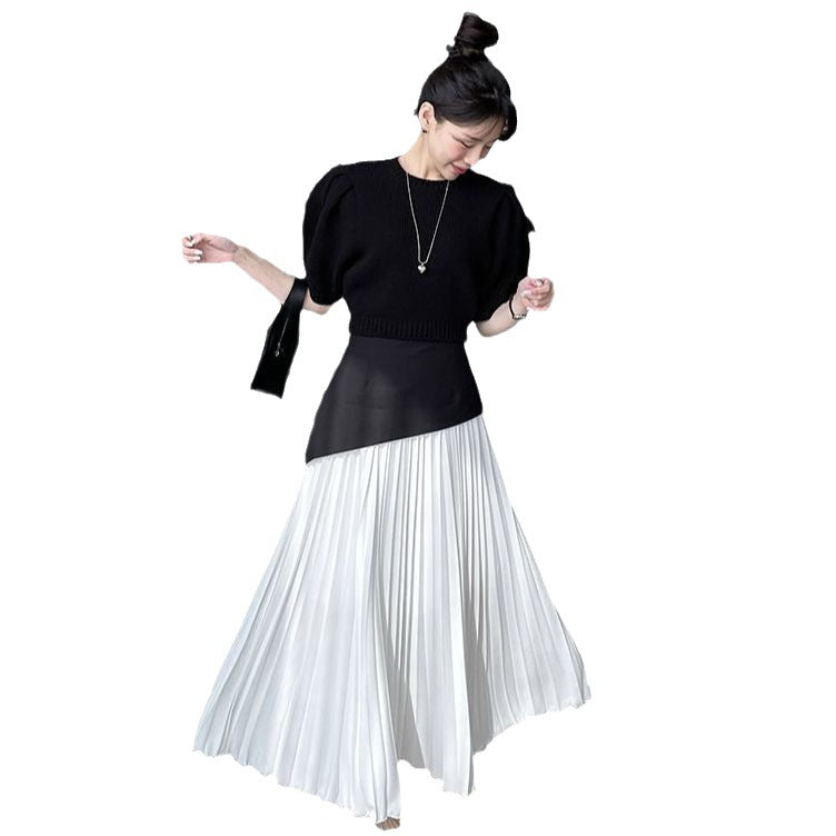 Tracy – Robe Taille Haute Contrastée Plissée