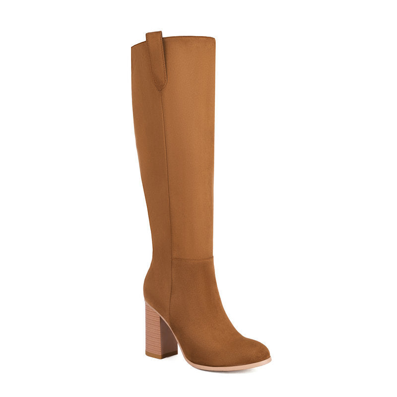 Ruth – Bottes Hautes en Suède Vegan à Talon Épais et Bout Rond