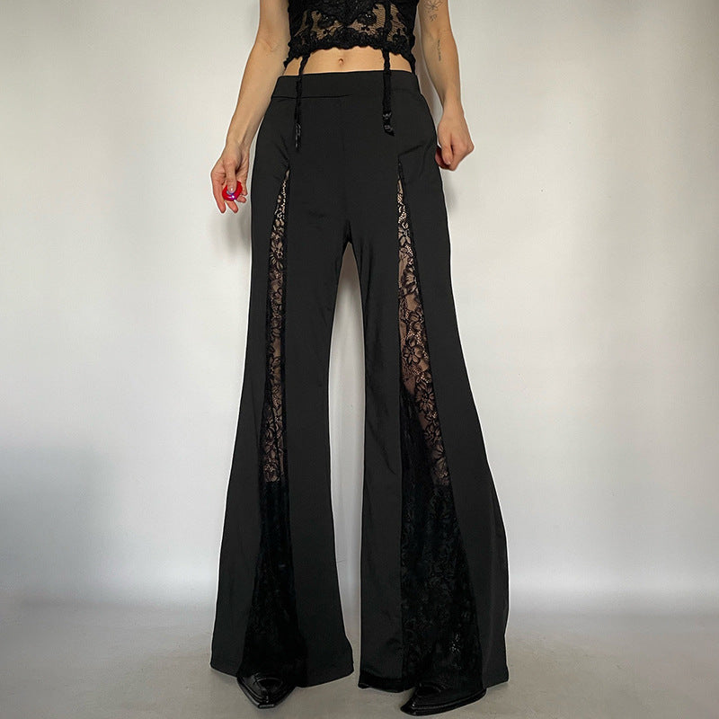 Anna – Pantalon Évasé à Taille Basse avec Dentelle