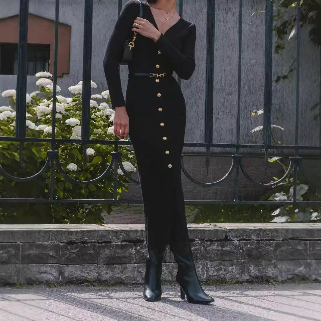 Anne – Robe Longue en Maille à Manches Longues