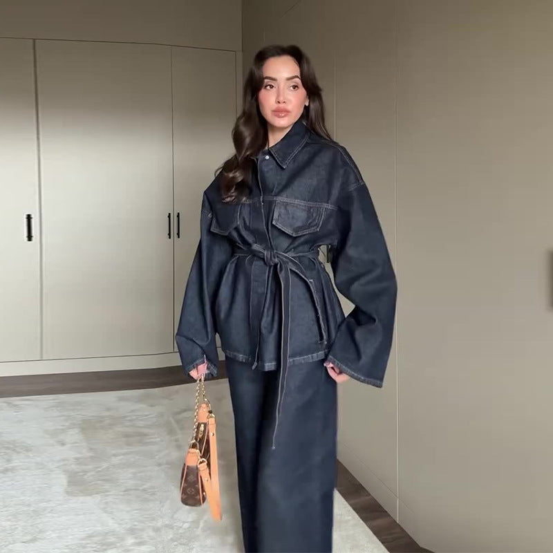 Chelsea – Manteau en Denim Cintré avec Col Rabattu