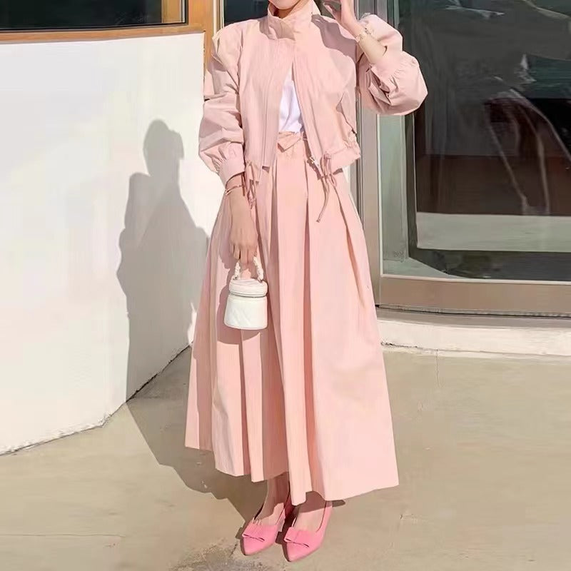 Michelle – Ensemble Manteau Court et Jupe en Couleur Unie
