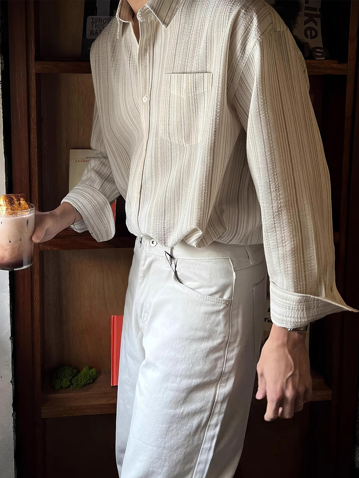 Gabriel – Chemise à Texture Automne Précoce à Rayures