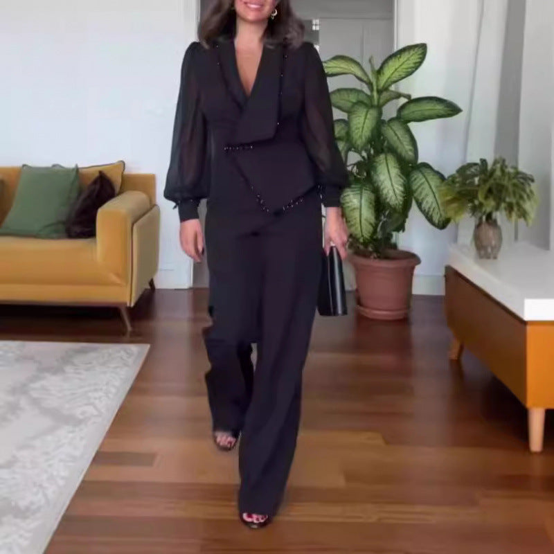 Vanessa – Combinaison à Jambes Larges Contrôlées à la Taille