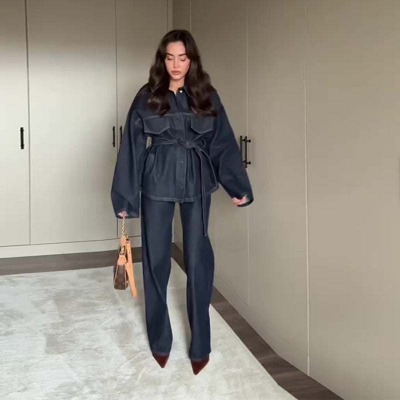 Chelsea – Manteau en Denim Cintré avec Col Rabattu