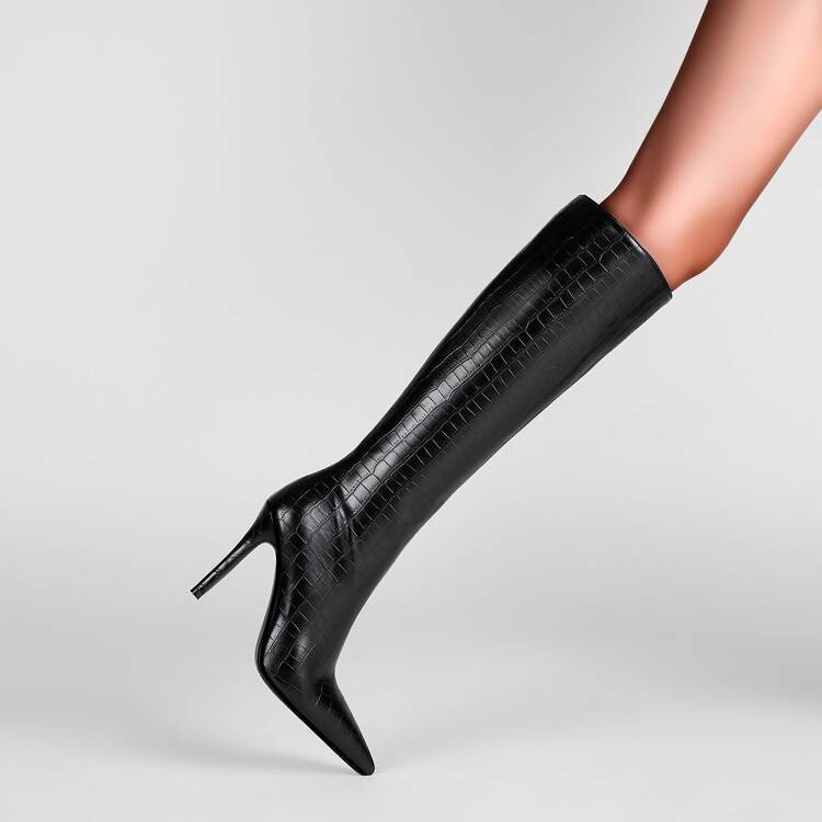 Barbara – Bottes à talons aiguilles à bout pointu et fermeture éclair